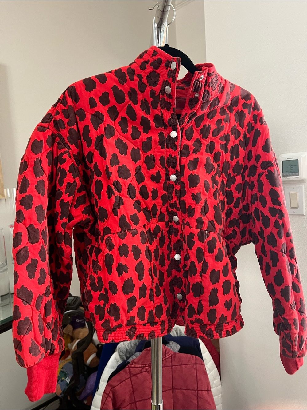 Blank NYC Red and Black Leopard Print Bomber Jacket